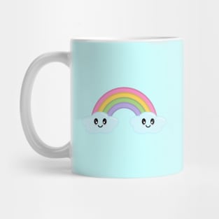 Kawaii Cute Happy Rainbow and Clouds in Blue Mug